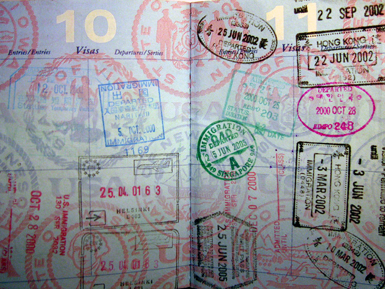 A collection of passport stamps