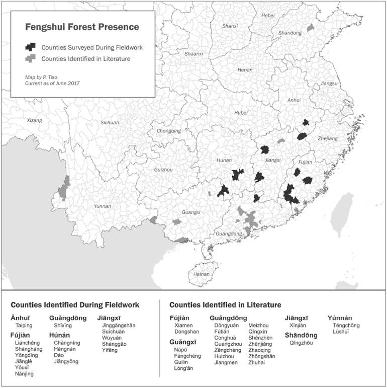 A Map of Fengshui Forest Presence