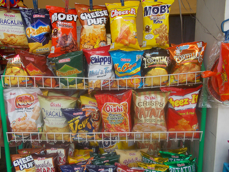 Figure 4. Processed snack food, Carinderia (street canteen), Lingayen, Pangasinan (2019). Author photo.
