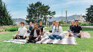 Students meditating